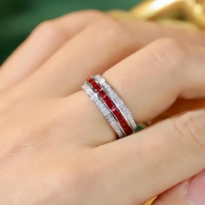 18K天然鑽石-紅寶石戒指