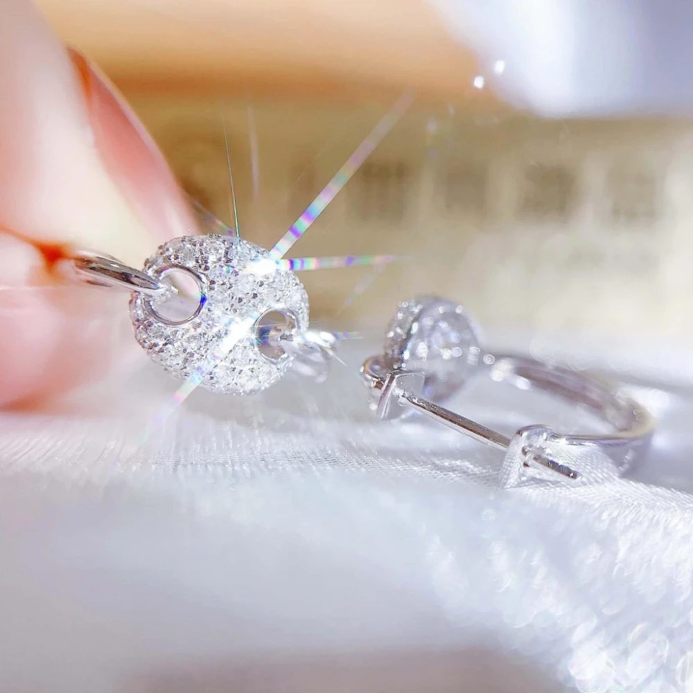 18K天然鑽石-雙圈耳扣式耳環