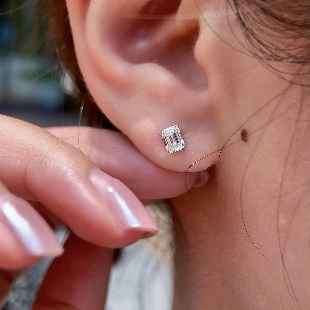 18K天然鑽石祖母綠切割耳環