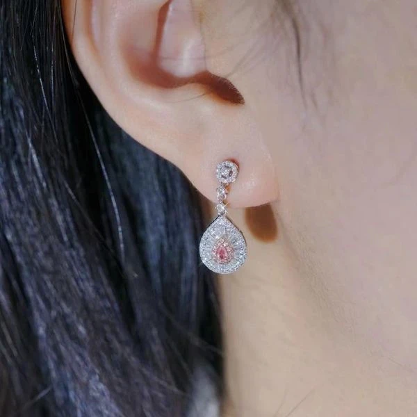 18K天然粉鑽-水滴耳環