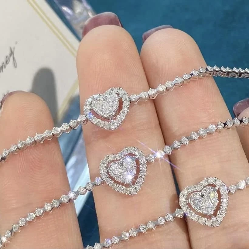 18K天然鑽石-愛心手鍊