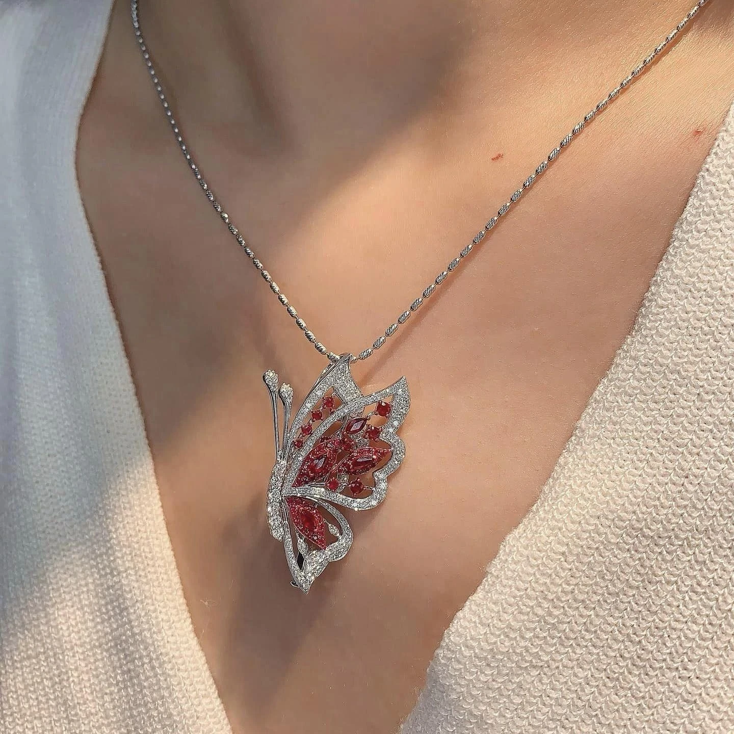 18K天然鑽石紅寶石胸墜兩用款