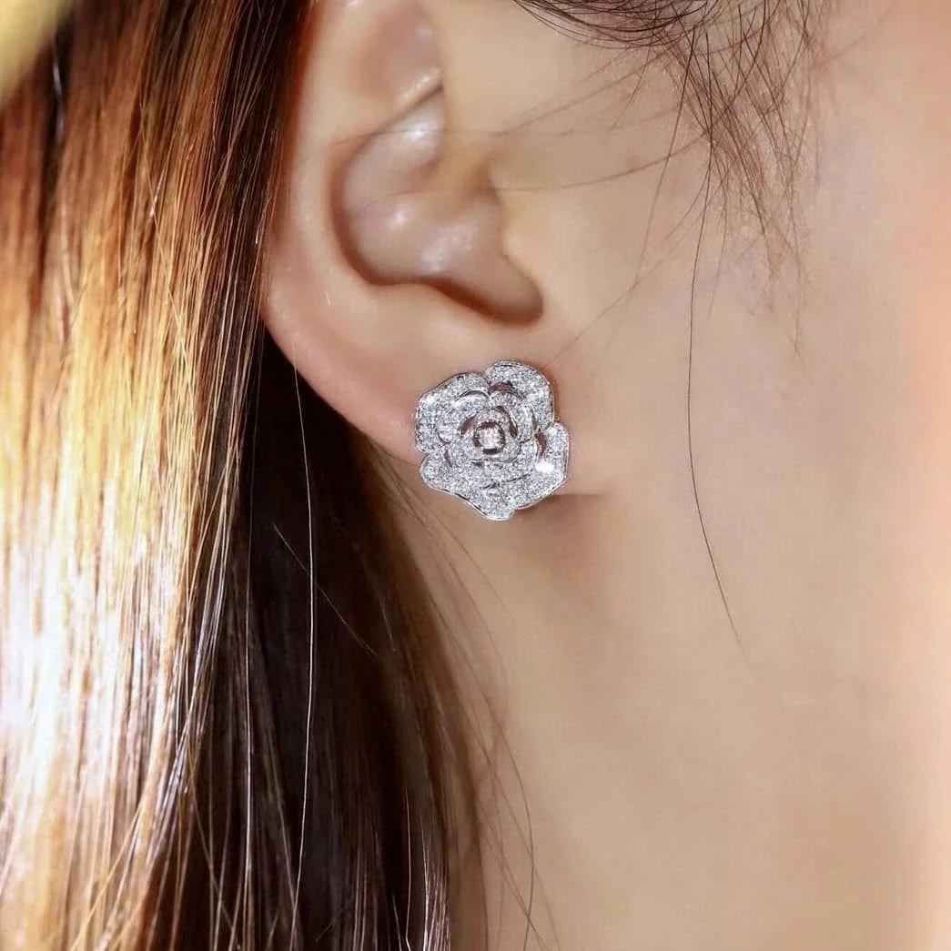 18K天然鑽石-玫瑰耳環