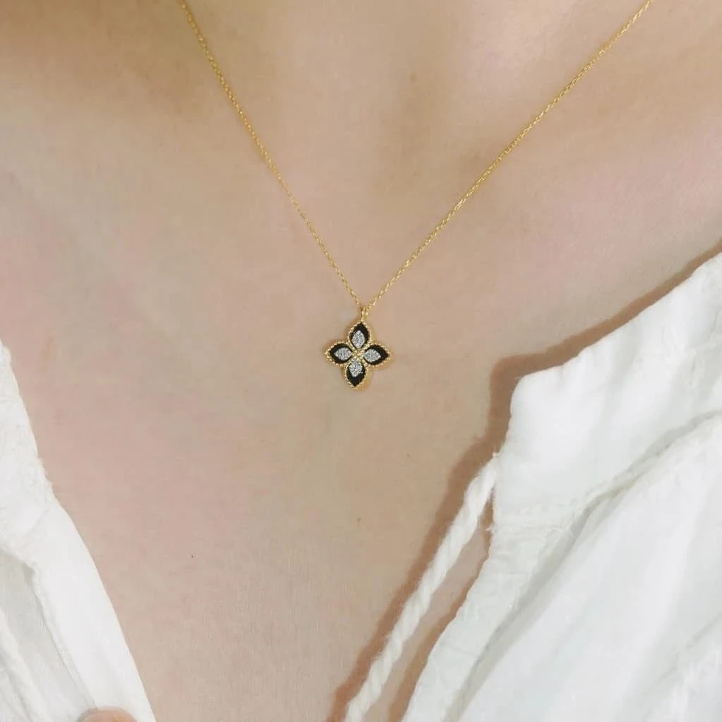 18K天然鑽石-四葉草瑪瑙項鍊