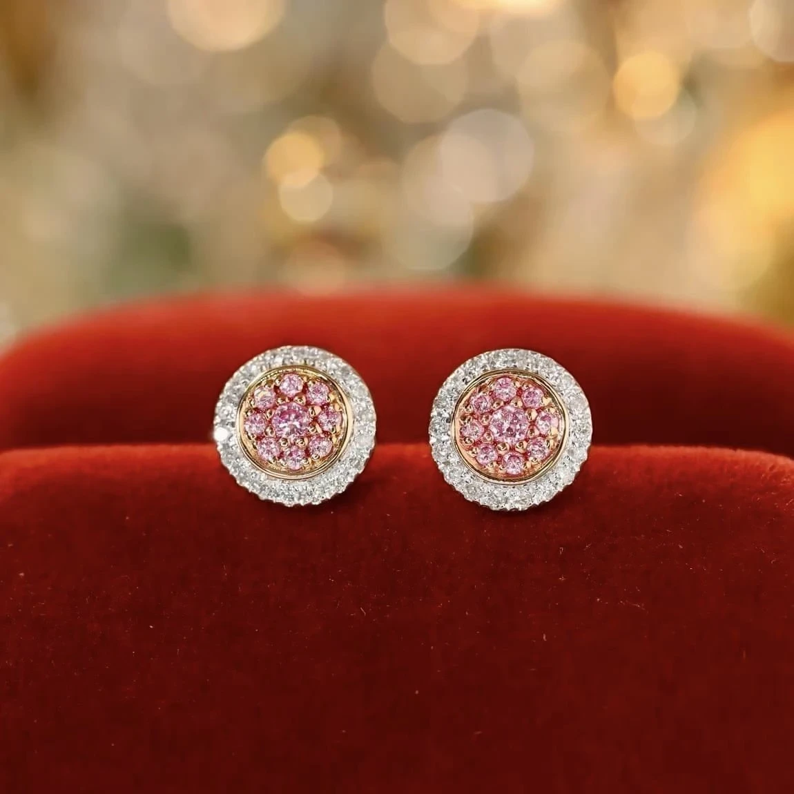 18K天然粉鑽耳環