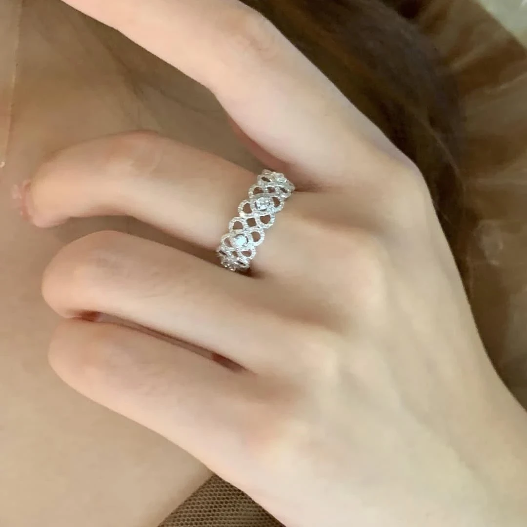 18K天然鑽石-四葉草蕾絲戒指