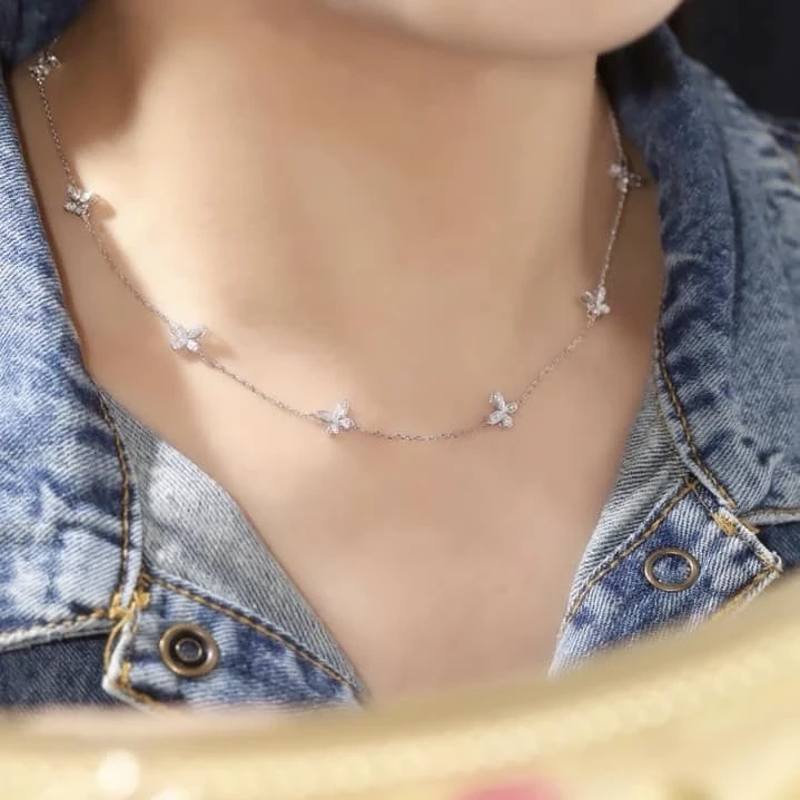 18K天然鑽石-七蝴蝶項鍊