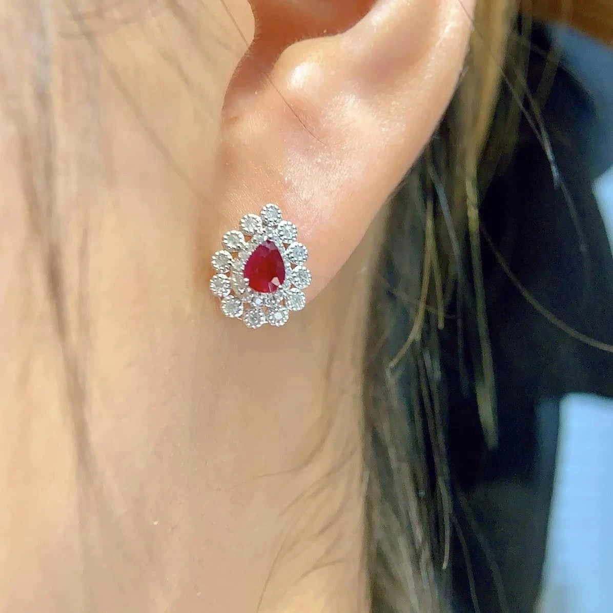 GRM天然紅寶鑽石耳環