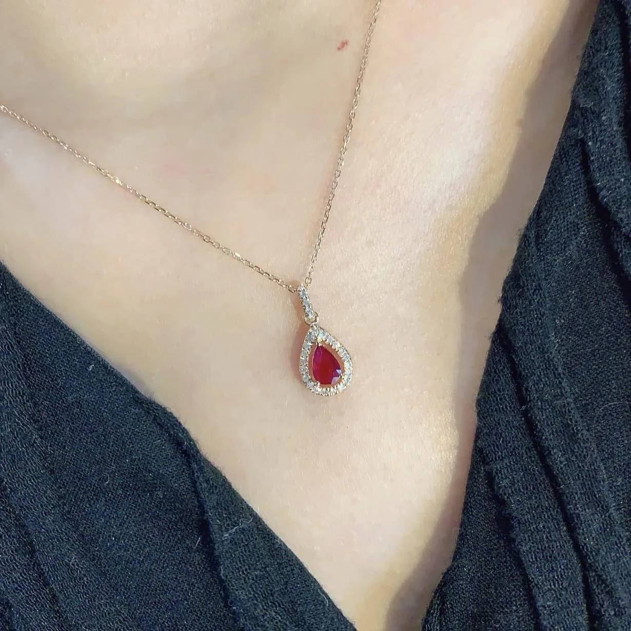 GRM天然鑽石-紅寶石水滴形項鍊