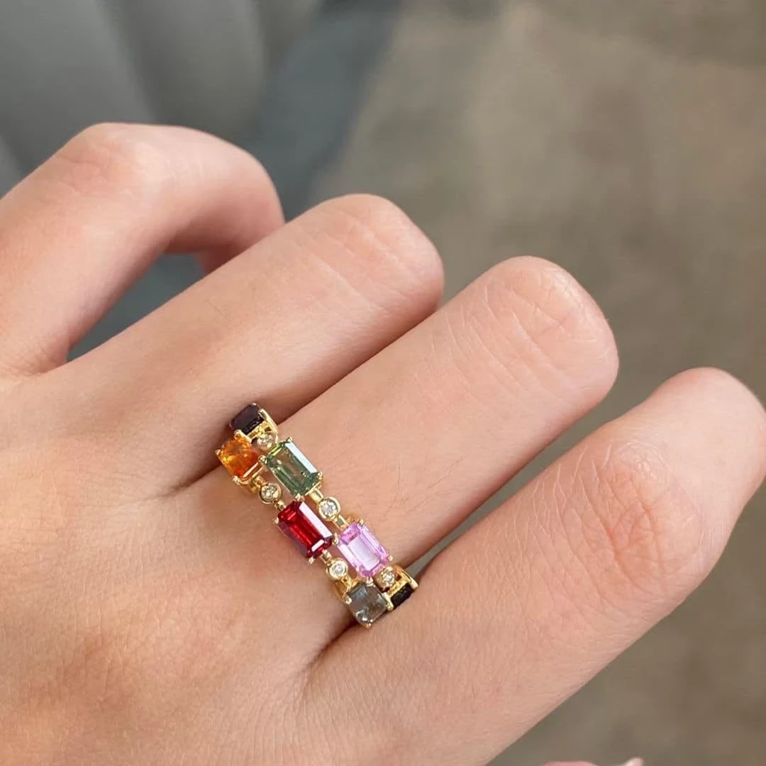 18K天然鑽石-彩色藍寶戒指