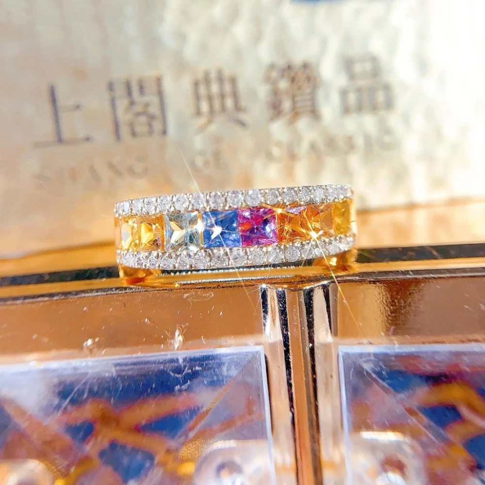 18K天然鑽石-彩色藍寶石戒指