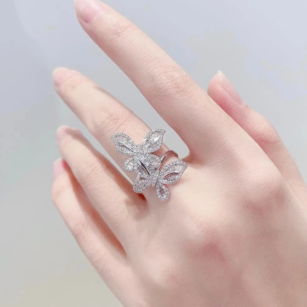 18K天然鑽石-雙蝶款戒指