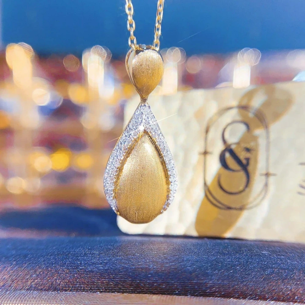 18K鑽石-拉絲款水滴項鍊