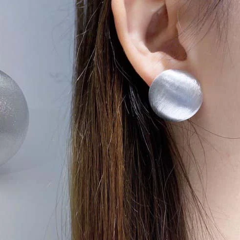 18K-圓形拉絲耳環