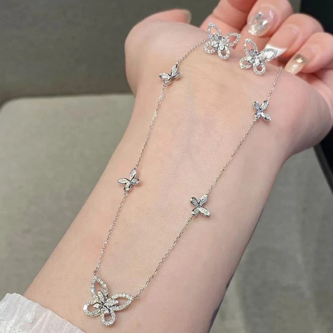 18K天然鑽石-五蝴蝶造型項鍊