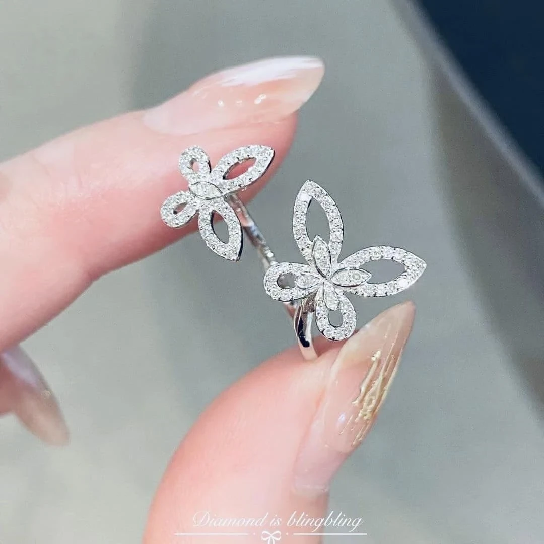 18K天然鑽石-雙蝴蝶開口戒指