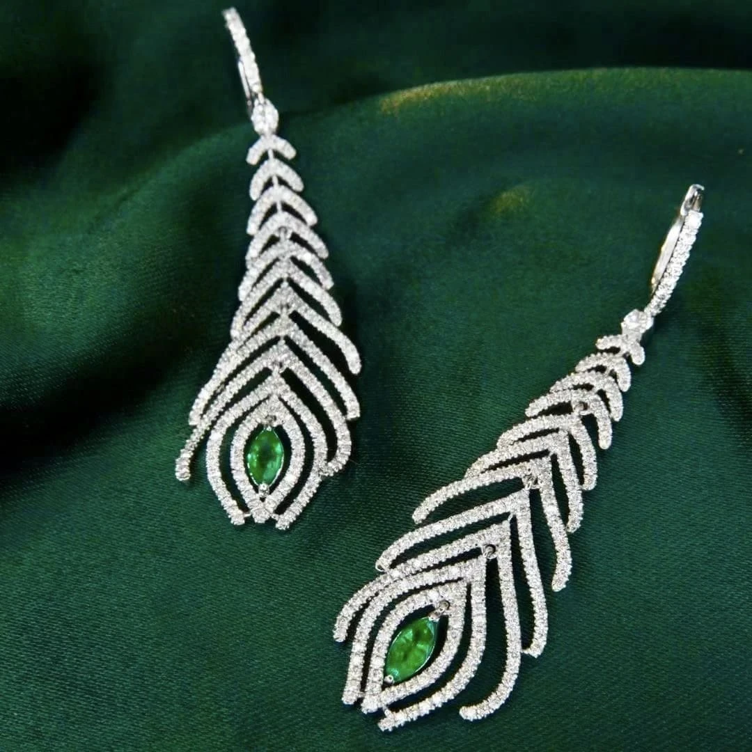 18K天然鑽石-祖母綠羽毛耳環 - 第3張圖 18K天然鑽石-祖母綠羽毛耳環