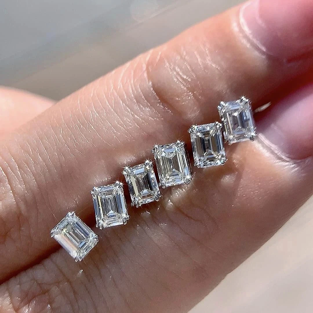 18K天然鑽石祖母綠切割耳環