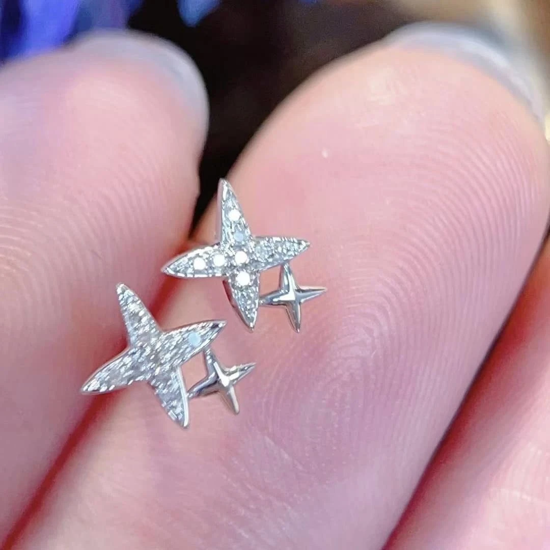 18K天然鑽石-星星閃耀耳環