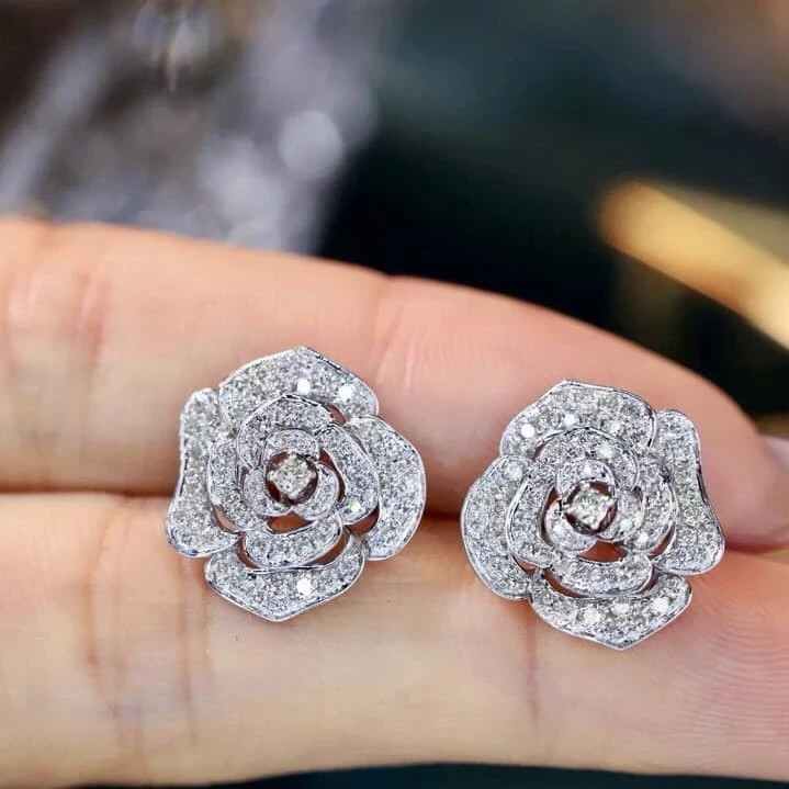 18K天然鑽石-玫瑰耳環