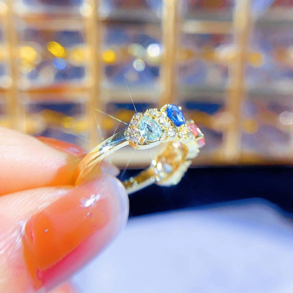 18K天然鑽石-彩色藍寶石戒指