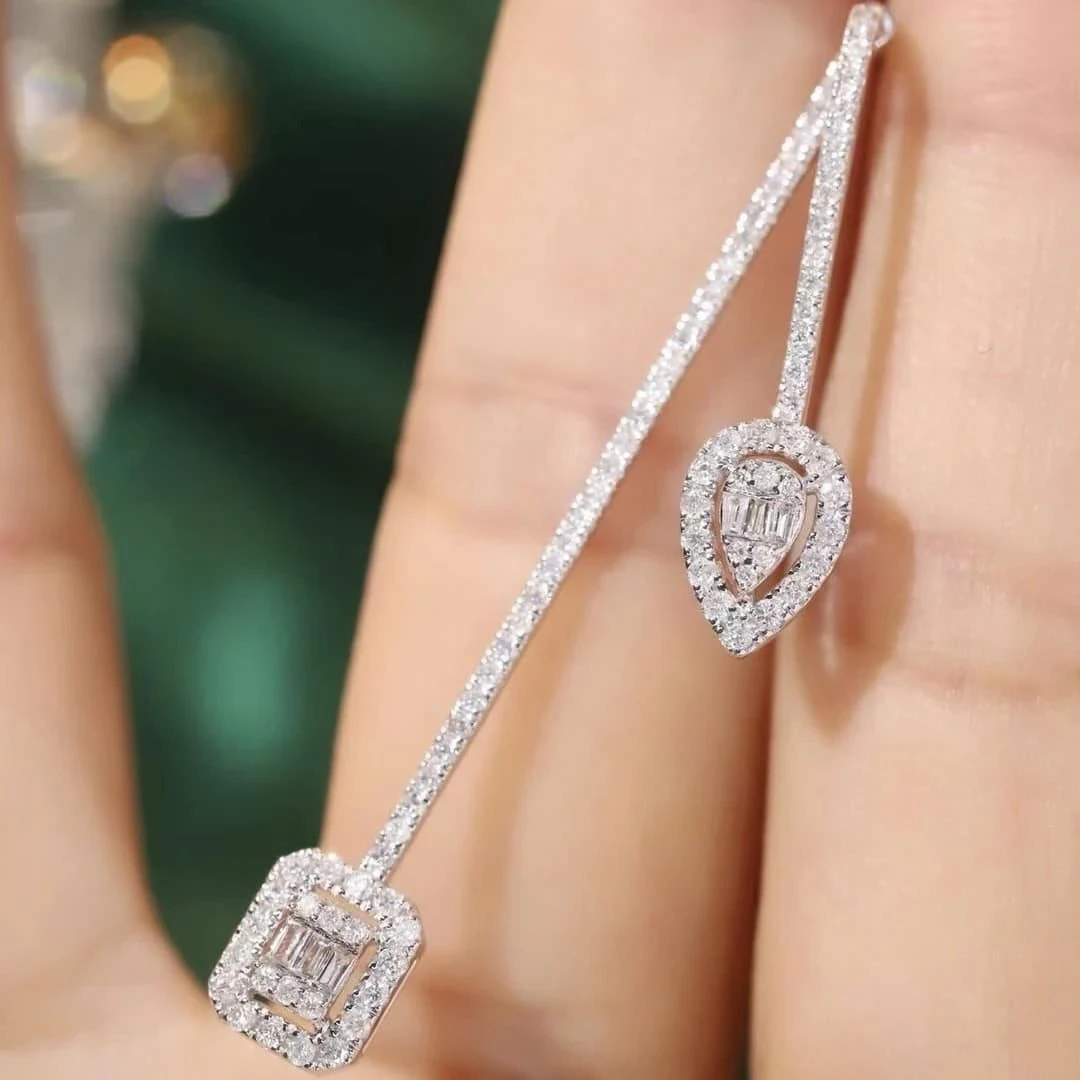 18K天然鑽石-長條耳環兩戴款