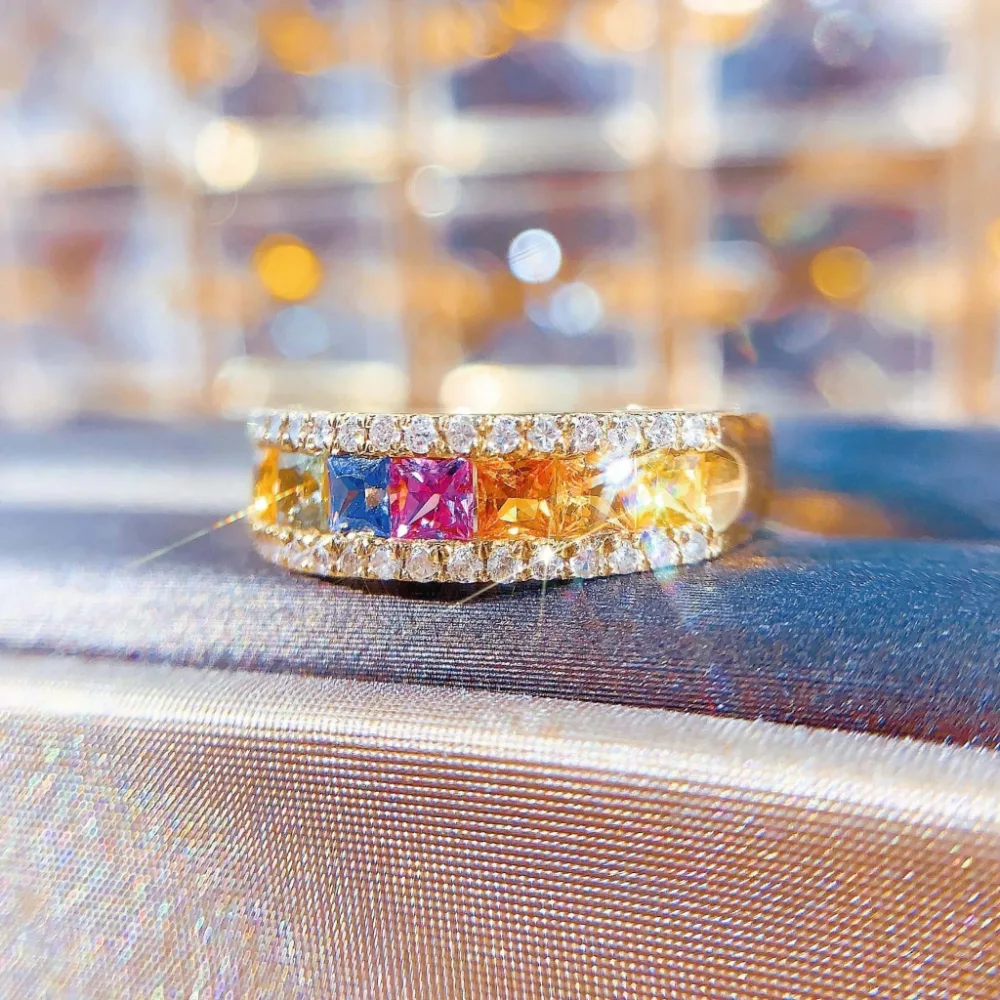 18K天然鑽石-彩色藍寶石戒指