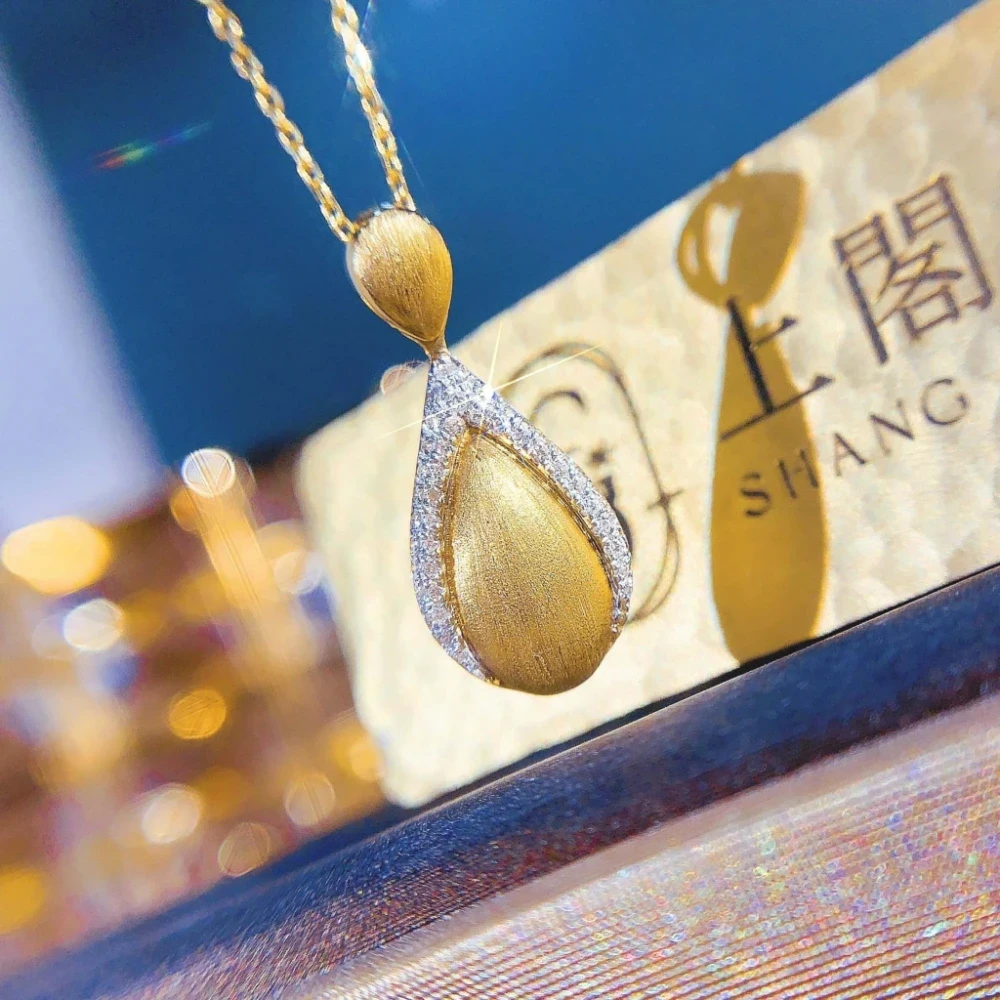 18K鑽石-拉絲款水滴項鍊