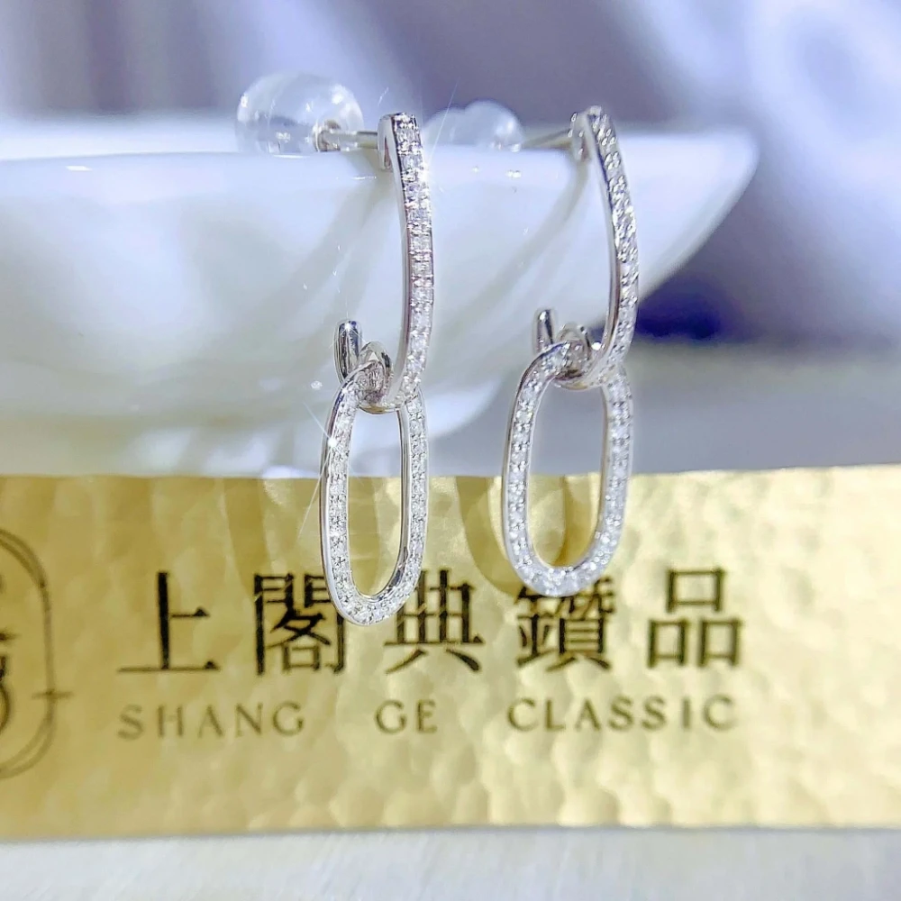 18K天然鑽石-長橢圓耳環