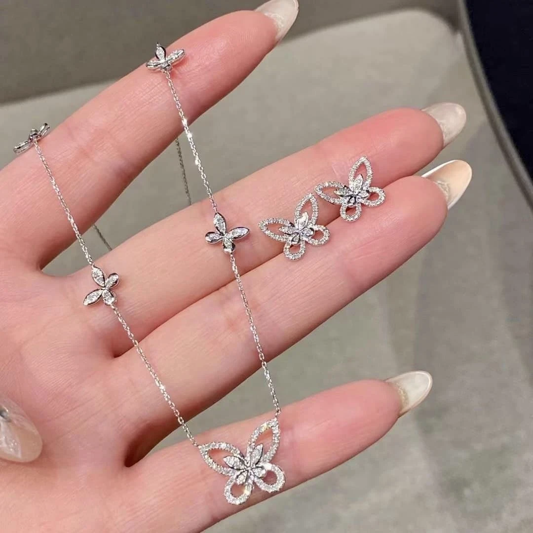 18K天然鑽石-五蝴蝶造型項鍊