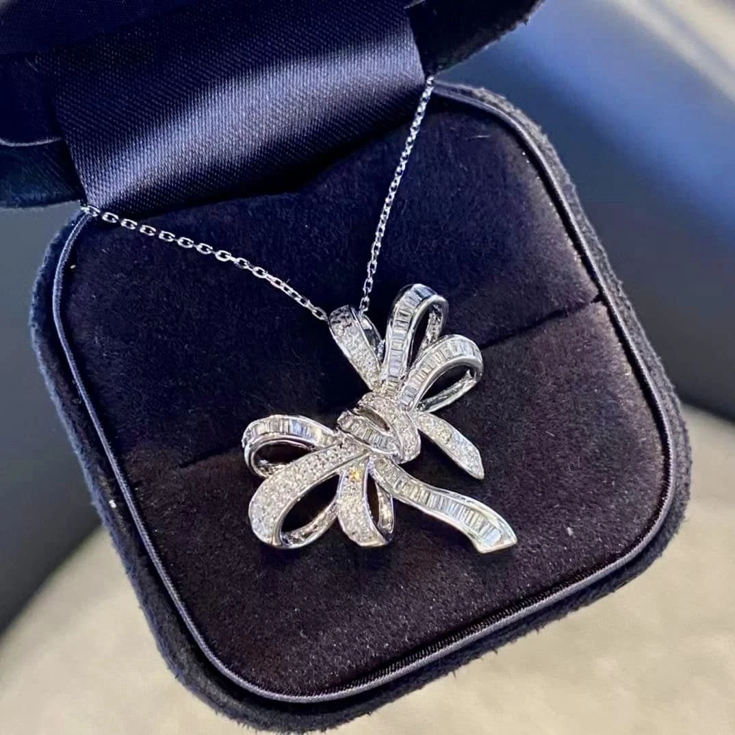 18K天然鑽石-絲帶蝴蝶結項鍊