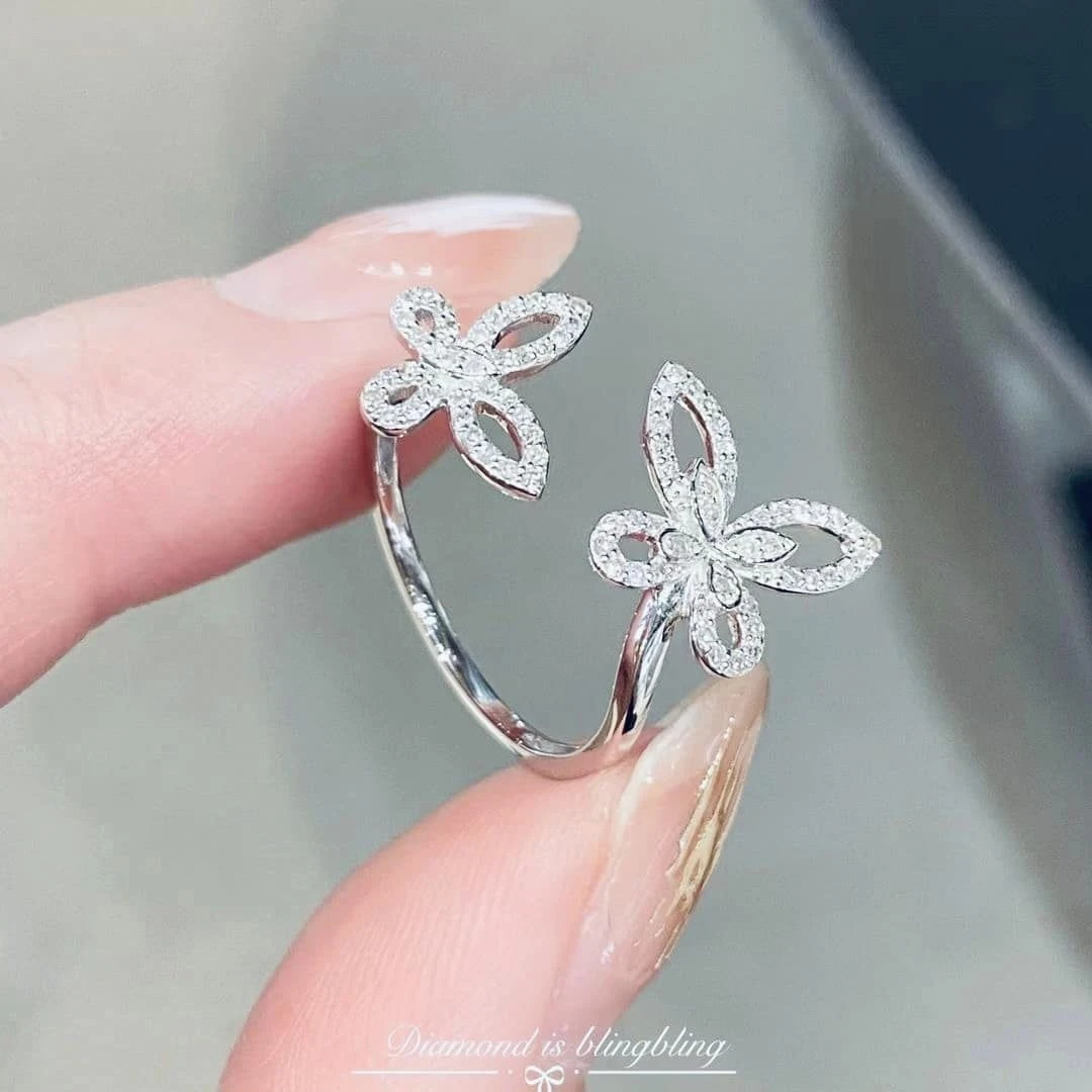 18K天然鑽石-雙蝴蝶開口戒指