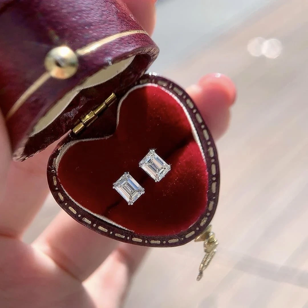 18K天然鑽石祖母綠切割耳環