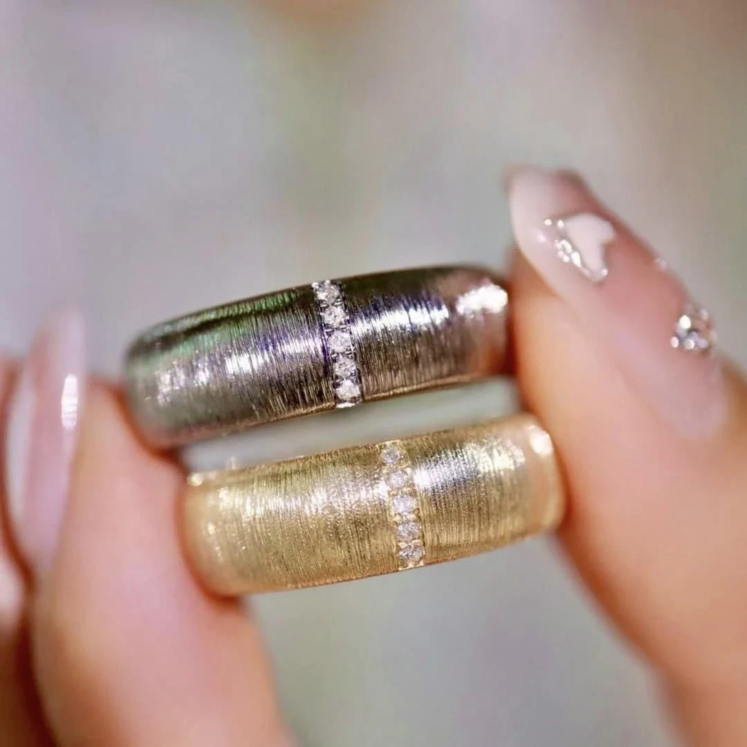 18K天然鑽石-復古拉絲戒指