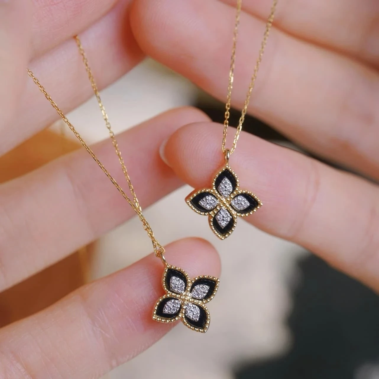 18K天然鑽石-四葉草瑪瑙項鍊