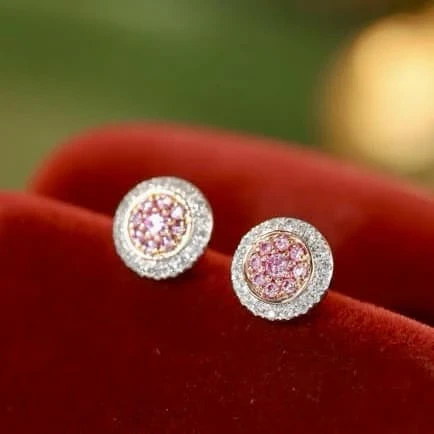 18K天然粉鑽耳環