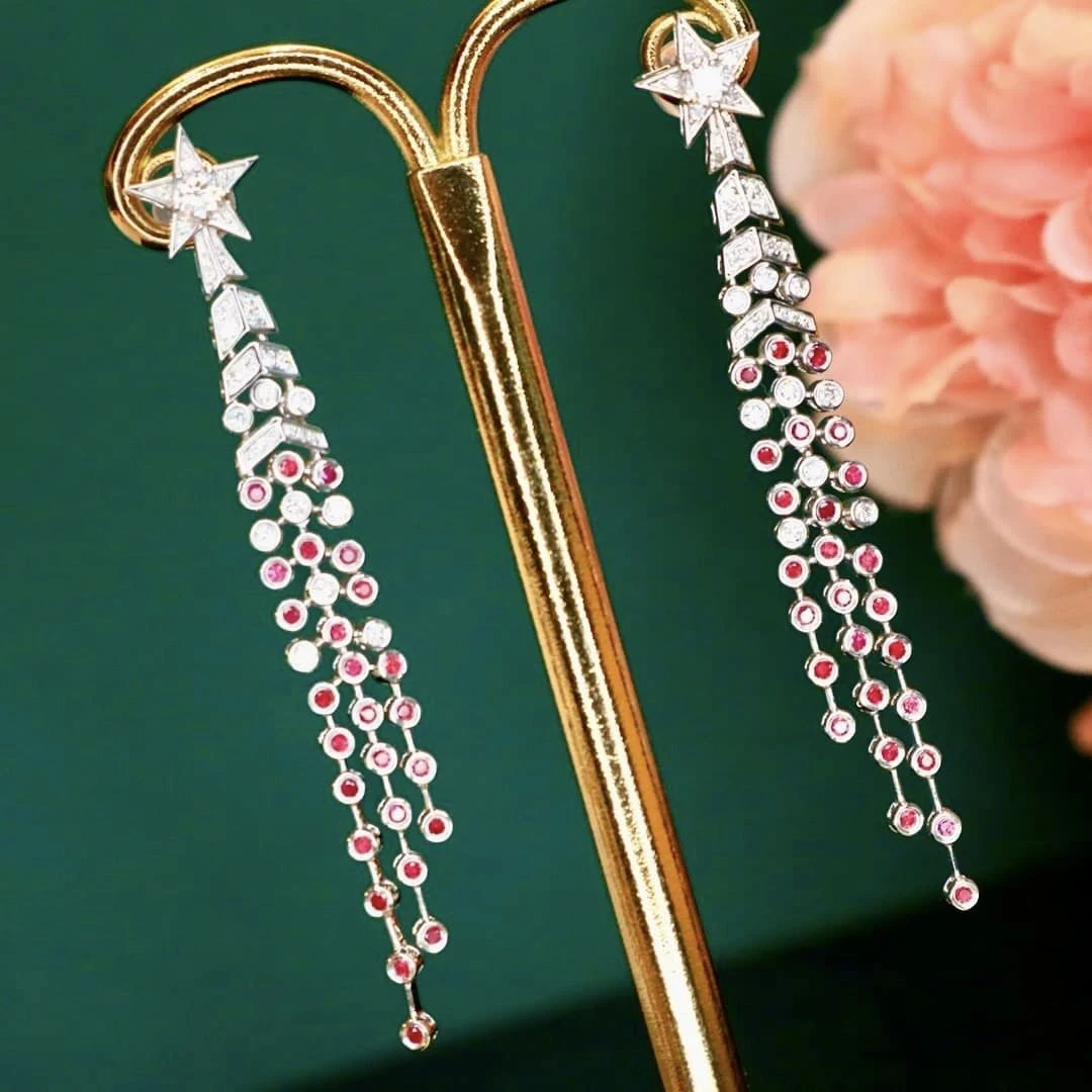 18K天然鑽石-紅寶石流星耳環 - 第4張圖 18K天然鑽石-紅寶石流星耳環