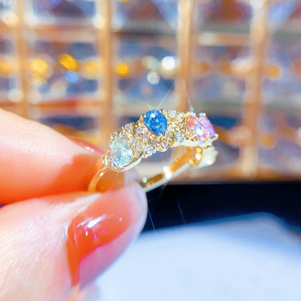 18K天然鑽石-彩色藍寶石戒指