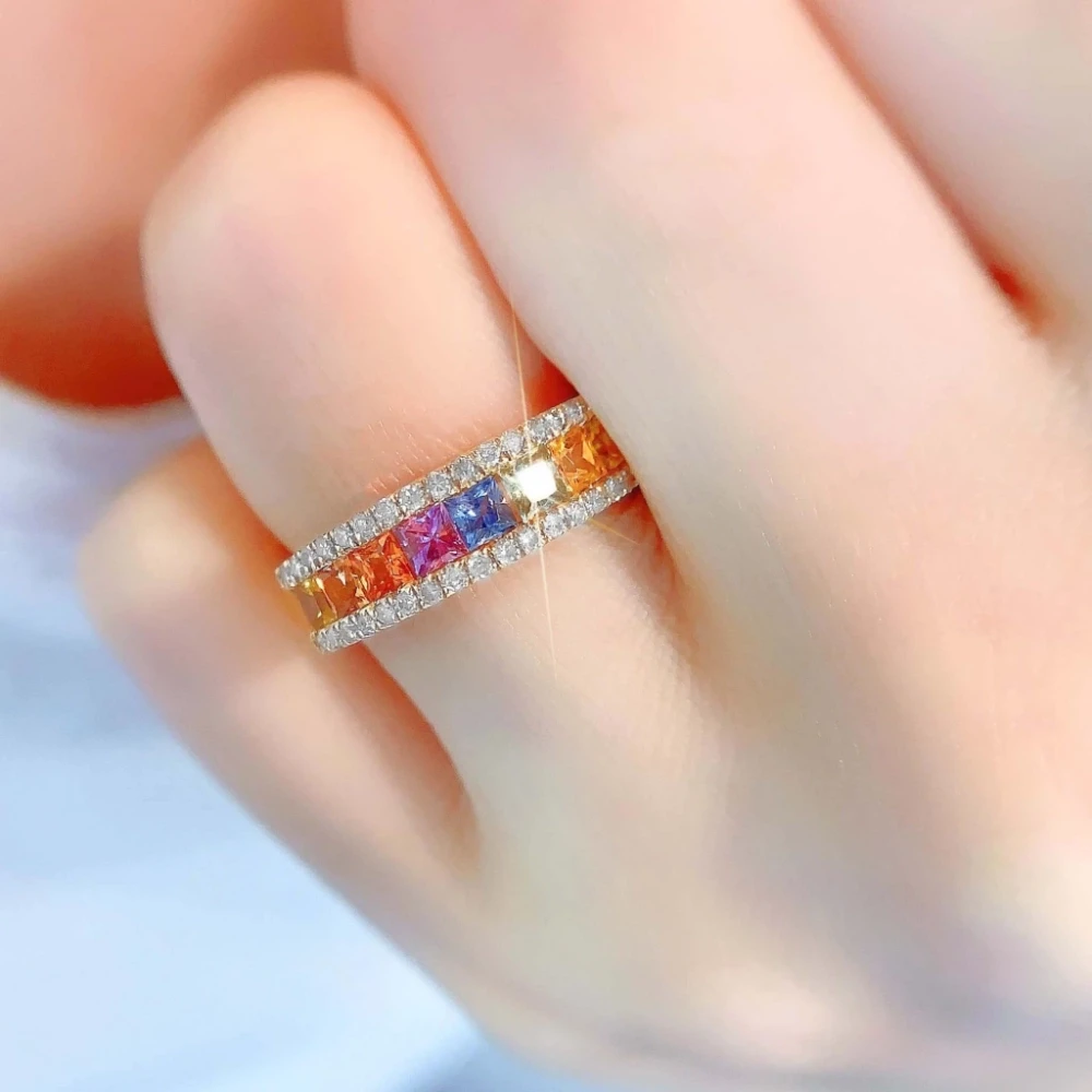 18K天然鑽石-彩色藍寶石戒指