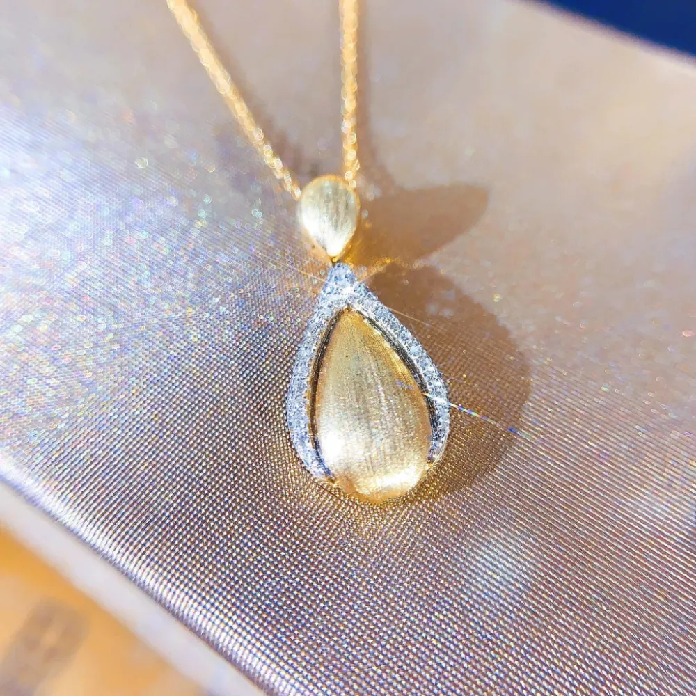 18K鑽石-拉絲款水滴項鍊