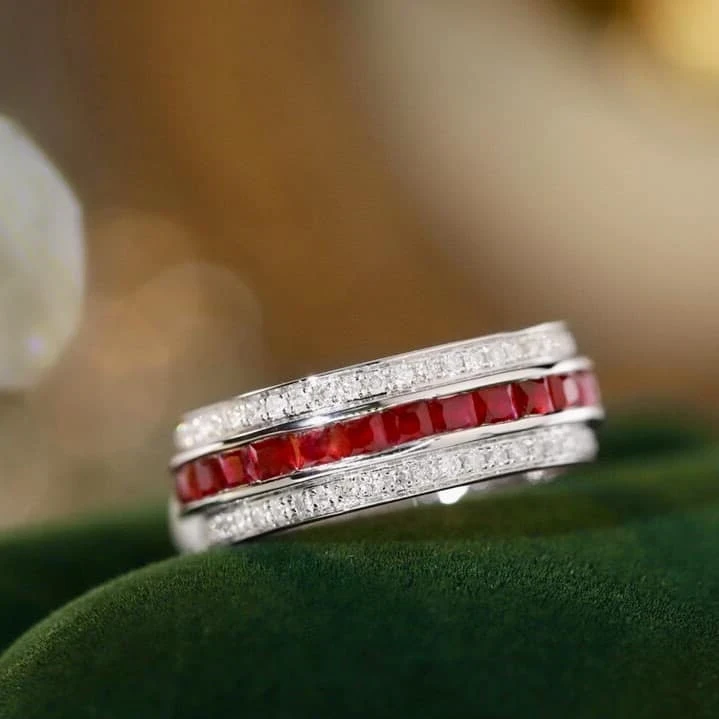 18K天然鑽石-紅寶石戒指