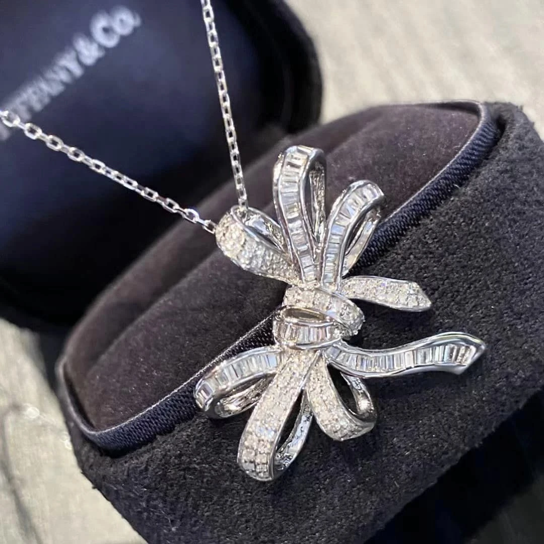 18K天然鑽石-絲帶蝴蝶結項鍊