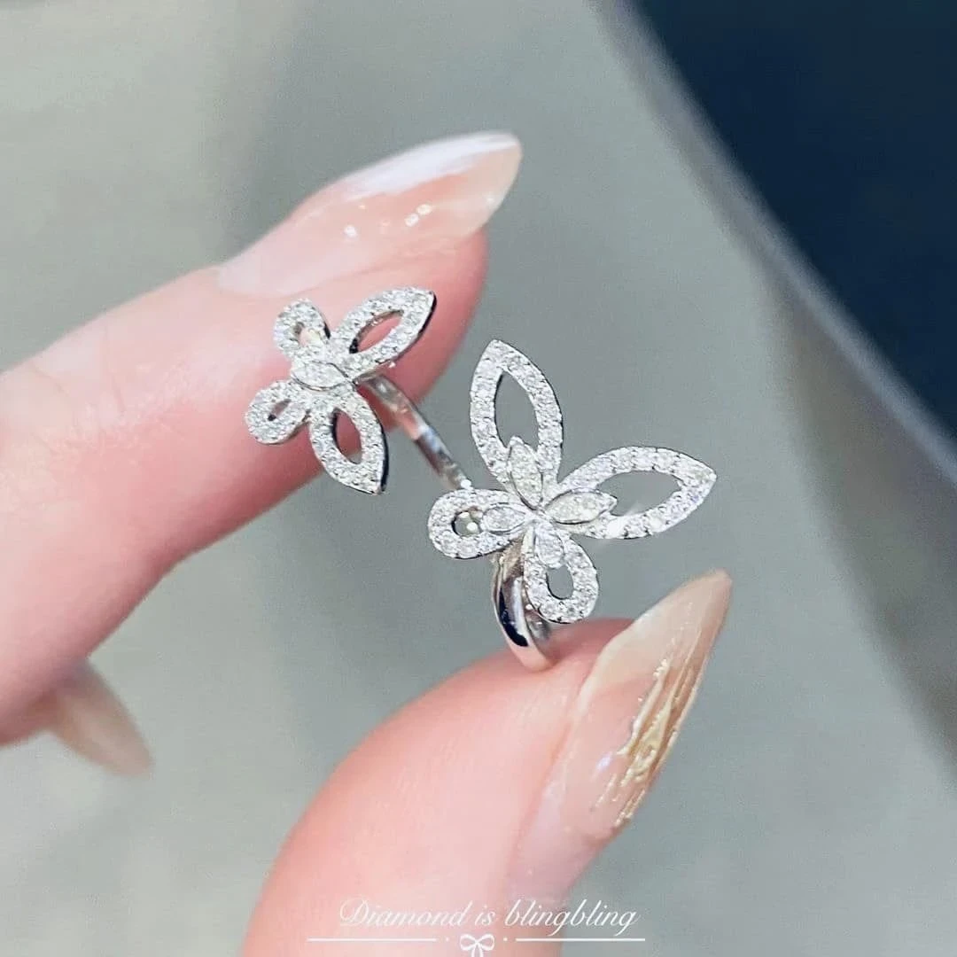 18K天然鑽石-雙蝴蝶開口戒指