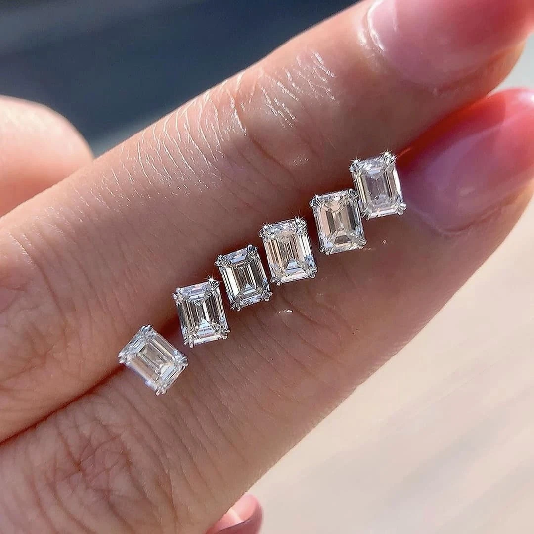 18K天然鑽石祖母綠切割耳環