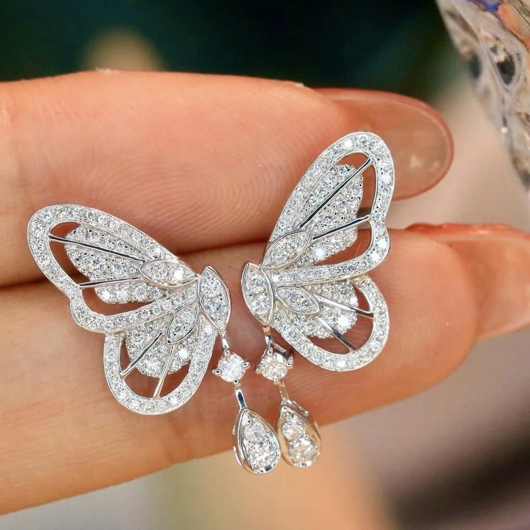 18K天然鑽石-蝴蝶耳環