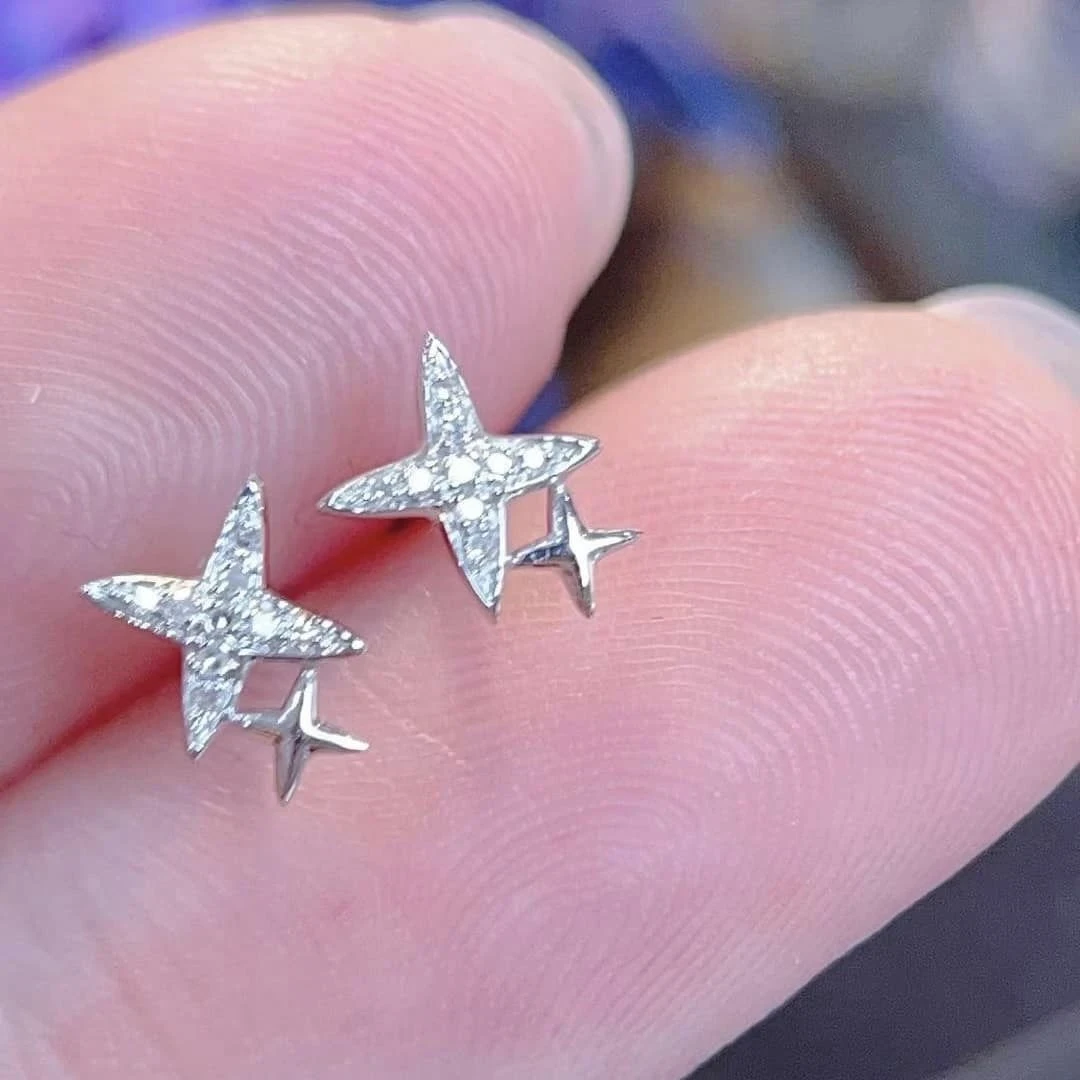 18K天然鑽石-星星閃耀耳環