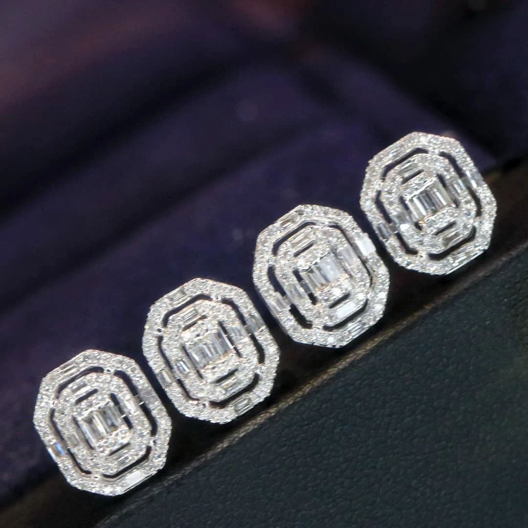 18K天然鑽石-方鑽造型項鍊耳環套組