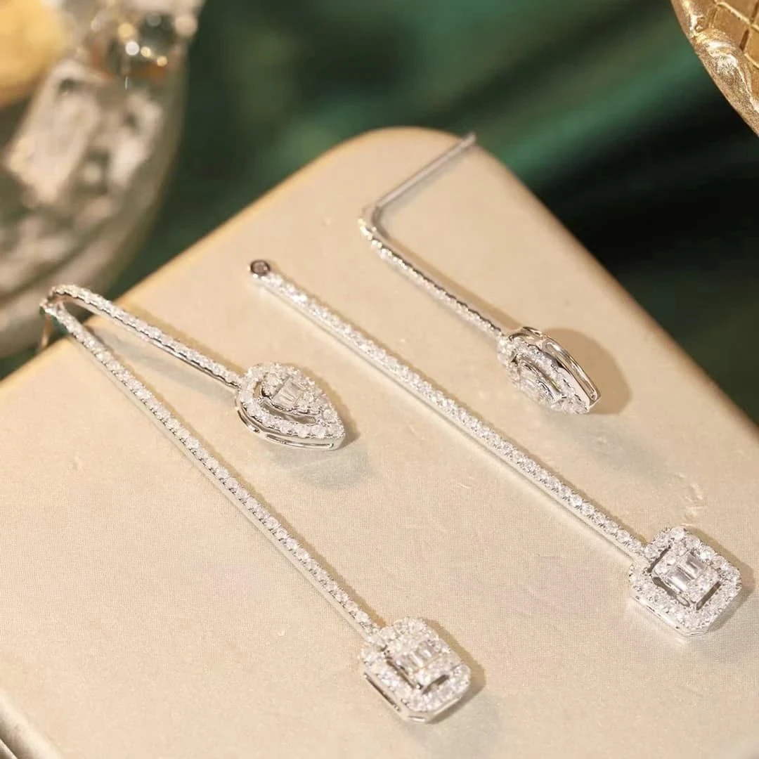 18K天然鑽石-長條耳環兩戴款