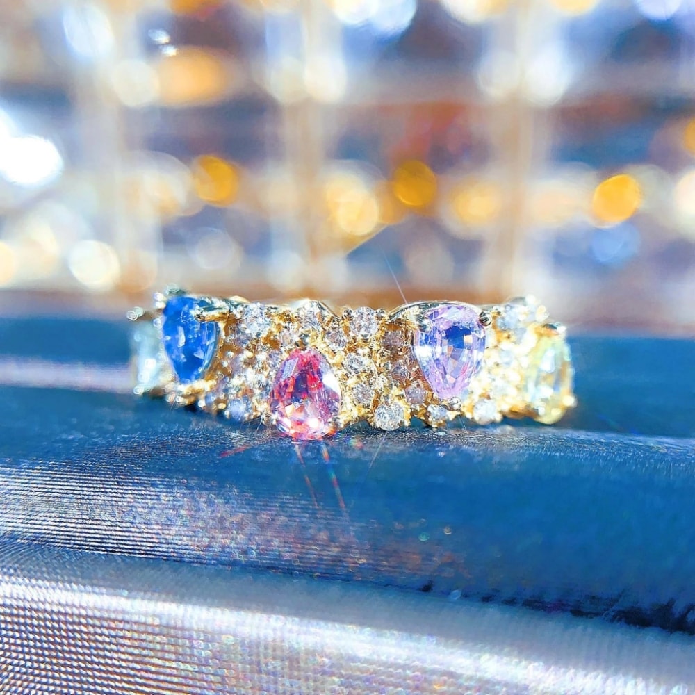 18K天然鑽石-彩色藍寶石戒指