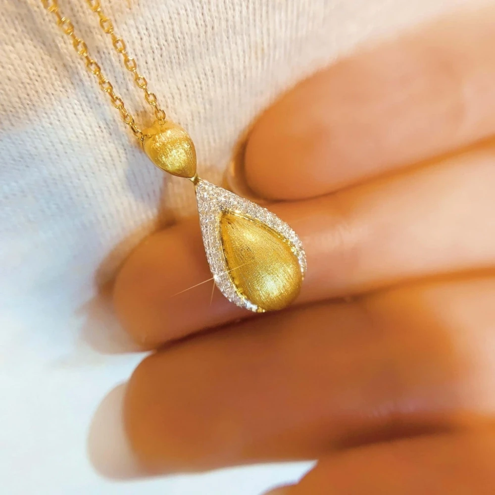 18K鑽石-拉絲款水滴項鍊